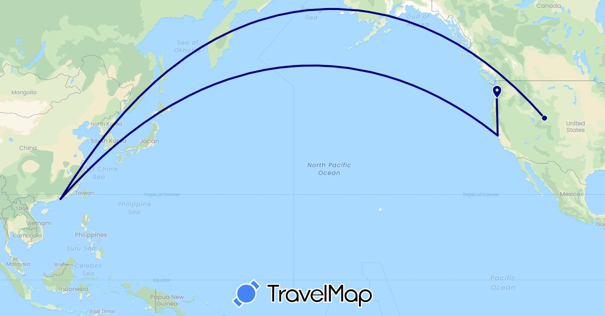 TravelMap itinerary: driving in Hong Kong, United States (Asia, North America)